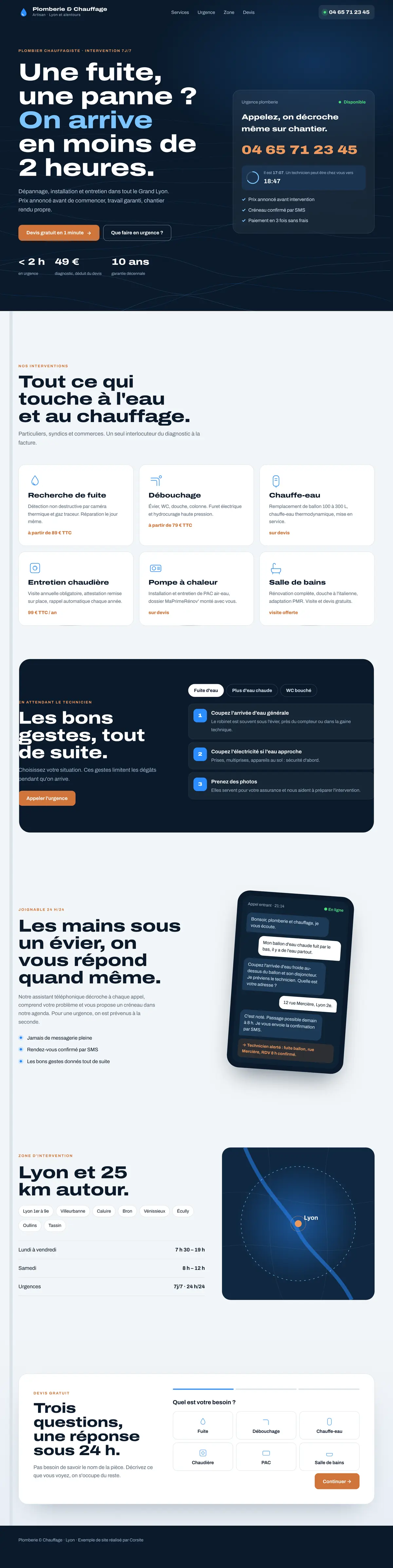 Aperçu de la page d'accueil de l'exemple Plomberie